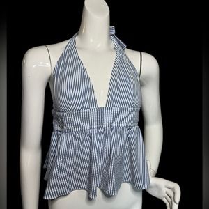 J. CREW EUC Blue and White Striped Cotton Halter Top Size Medium